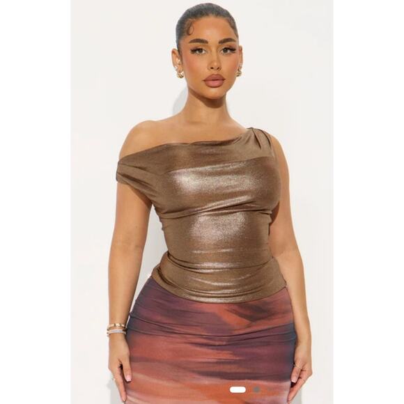 Fashion Nova Mina Metallic Gold Off Shoulder Top Y2K Party NWT Womens Sz 2X - Picture 2 of 10